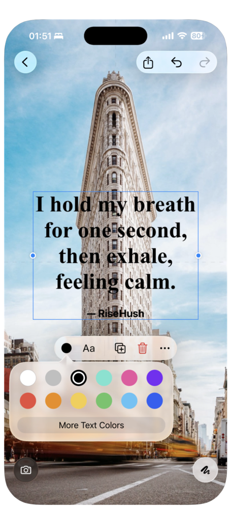 The RiseHush Theme Editor over a bright city backdrop
