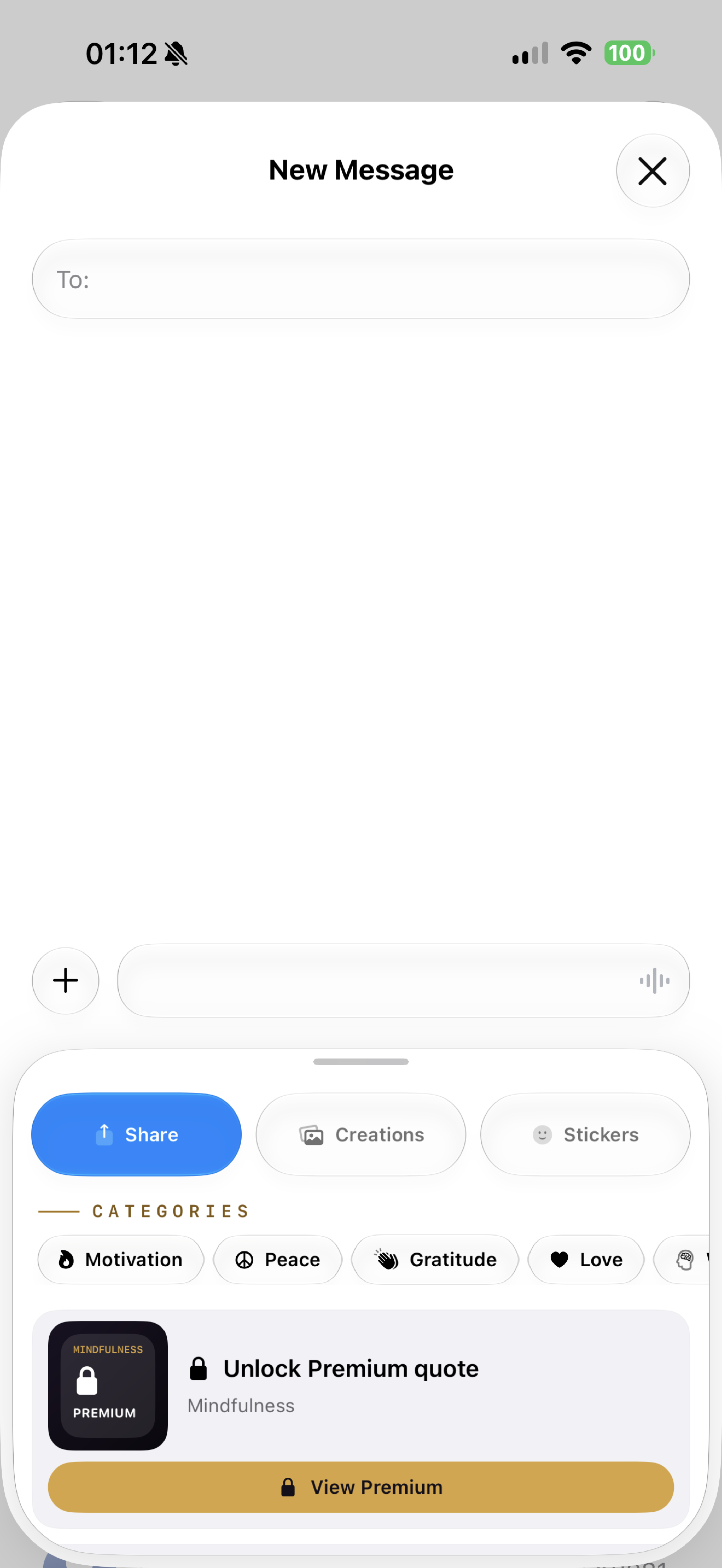 Messages & Stickers — Send quote cards in iMessage, with a word-art sticker pack included.
