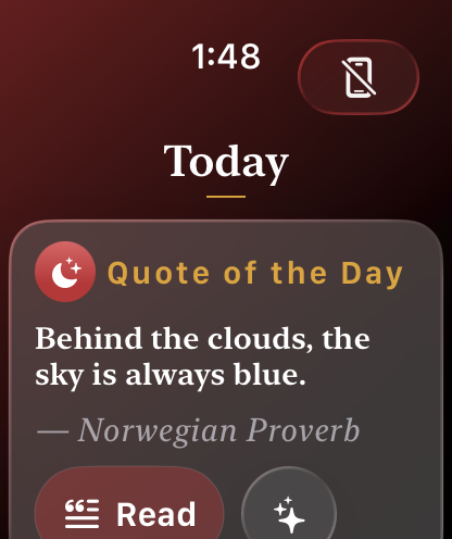 RiseHush on Apple Watch showing the Quote of the Day